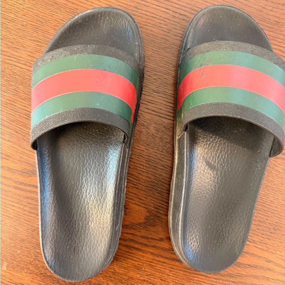 Gucci Web Stripe Slide Sandals Black Rubber Men’s 10 / 10.5 Pool Slides